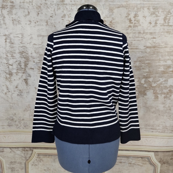 Cyrus XS Navy White Striped Sweater Nautical Pullover Collared V-Neck Resort - Picture 5 of 8